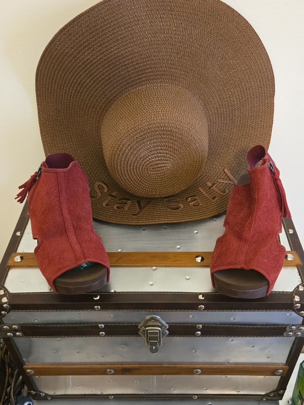 Yellow Box Burgundy Open-Toe Suede Mules with Tassel Zip